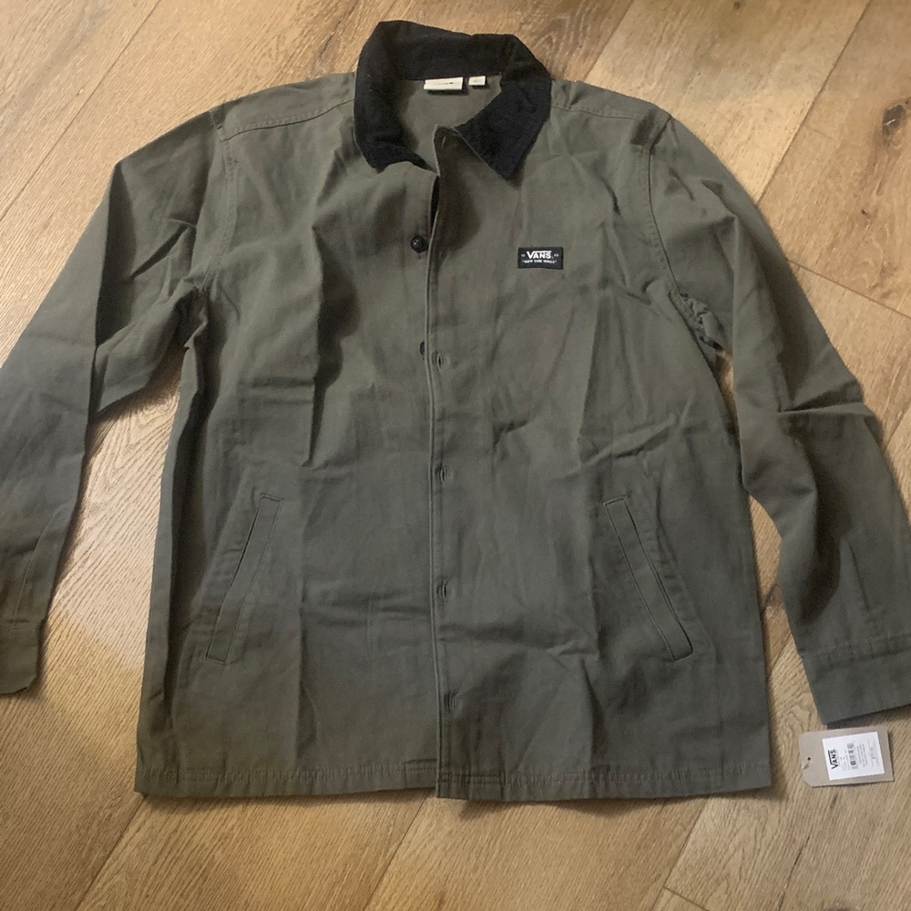 Vans Men's Green Shirt Jacket with Black Collar